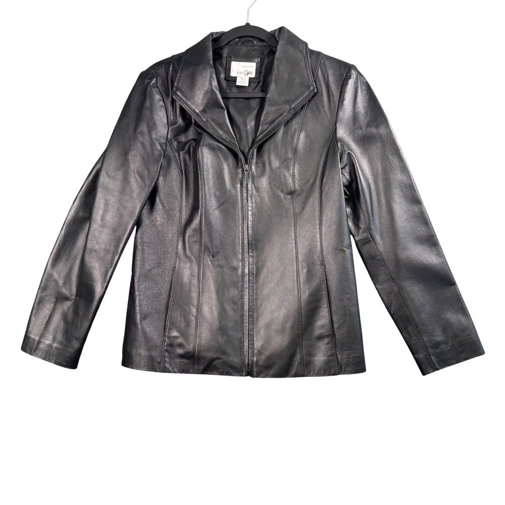 Vintage Womens Black Leather Jacket Moto Y2K Minimalist Model Off Duty S